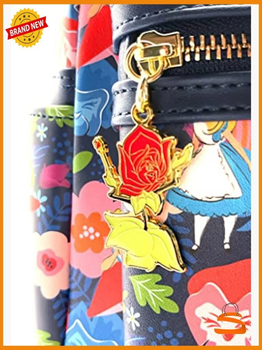 Mini Faux Leather Backpack with Alice in Wonderland Design, Front Zip Pocket,